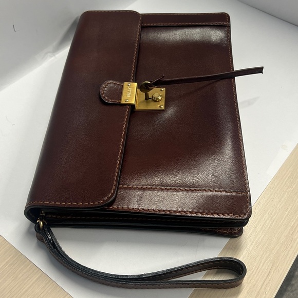 Bally Vintage Smooth Dark Brown Leather Stuctured Large Wristlet Clutch Bag - Picture 13 of 14